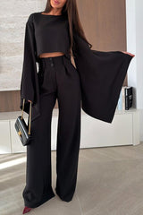 City Atelier Bell Slit Sleeve Top and High Rise Pocket Wide Leg Pants Set