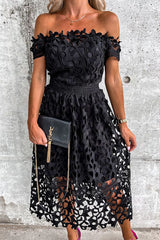 Dream Date Off Shoulder Crochet Lace Midi Dress