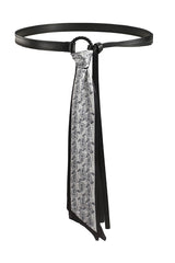 Vintage Silk Scarf Leather Thin Belt