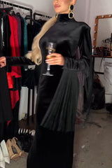 Eve Velvet Open Back Tassel Trim Long Sleeve Slit Maxi Dress