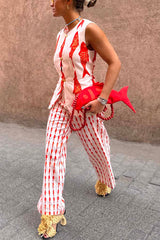 Good Luck Linen Blend Koi Pattern High Rise Elastic Waist Loose Pants