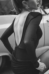 Sexy Mesh See-through Long-sleeved Backless Pleated Rompers