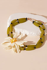 Fashionable Bamboo Crystal Flower Necklace and Earrings