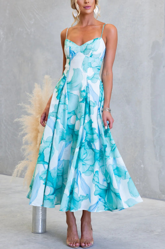 Floral Print Spaghetti Strap Backless Holiday Maxi Dress