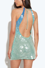 Fashion Sexy Sequined Backless Halter Neck Slim Fit Mini Dress