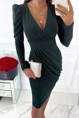 You Had Me At Cocktails Glitter Fabric Ruched Dress