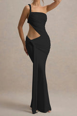 Sexy One-shoulder Backless Ribbon Pleated Slim Maxi Dress