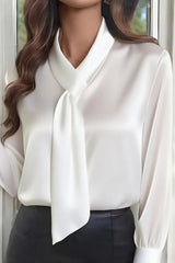 Solid Color Long-sleeved Ribbon Casual Shirt