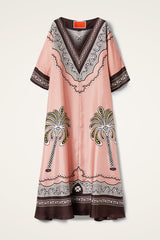 Satin Unique Print Casual V-neck Loose Holiday Maxi Dress