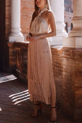 Elegant Tassel Hem Elastic Waist Casual Maxi Skirt