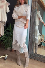 Orozco Knit Organza Bow Button-down Long Sleeve Loose Cardigan