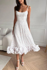 Spotlight Delight Floral Print Flounce Bustier Banquet Party Midi Dress