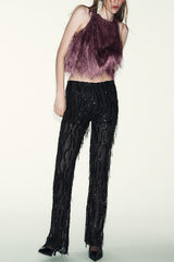 Flowing Elegance Layered Tassels Round Neck Sleeveless A-line Tank