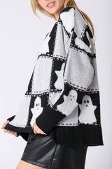 Halloween Plaid Ghost Loose Long Sleeve Knitted Sweater