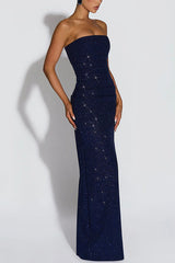 Pandra Glittery Crepe Fabric Off Shoulder Ruched Slit Cape Maxi Dress