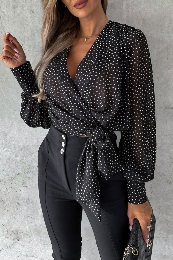 Se V-neck Print Tie Blouse