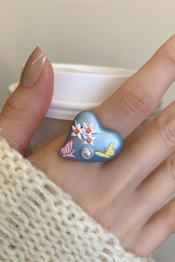 Colorful Dopamine Haze Blue Hand-painted Ring
