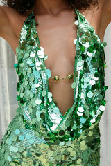 Sexy Halter Neck Sequined Open Back Mini Dress