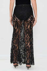 Make An Entrance Floral Stretch Lace Mid Rise Flare Maxi Skirt