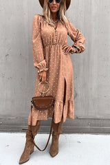 Nisha Dot Button Down Slit Midi Dress