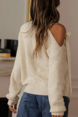 Solid Color Bow Tie Long-sleeved Casual Knit Sweater
