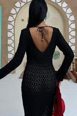 Fashion V-neck Long-sleeved Hollow Slim Maxi Dress