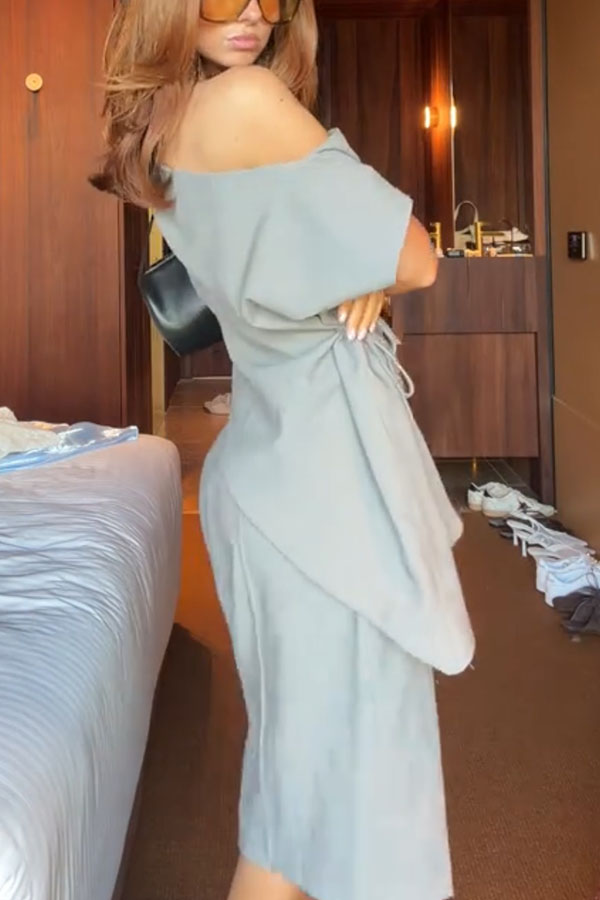 Modern Stylish Off Shoulder Side Lace-up Top and Mid Rise Pocket Bermuda Shorts Set