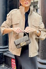 Fashionable Suede Loose Pocket Leather Jacket