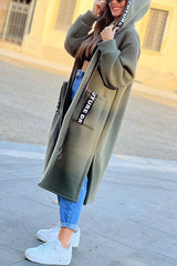 Fashionable and Casual Hooded Zipper Pocket Loose Long Coat