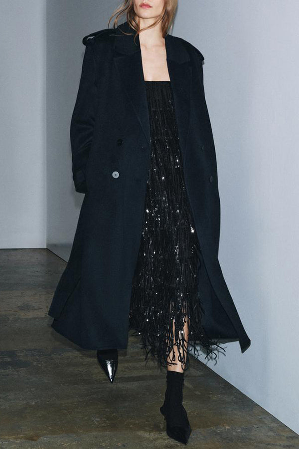 Chic Celebration Layered Sequined Tassels Slip Strapless H-line Midi Dress