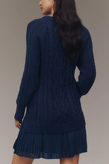 Fashion Loose Round Neck Long Sleeve Knitted Splicing Mini Dress
