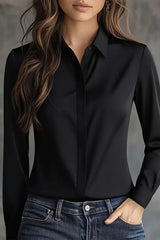 Solid Color Long Sleeve Lapel Casual Button-Down Shirt