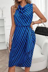 Unique Print Draped Front Neck Asymmetric Hem Mini Dress