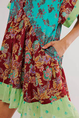 Bohemian Printed Casual Short Sleeve Ruffled Mini Dress