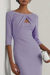 Solid Color Round Neck Hollowed-out Slim-fit Elegant Midi Dress