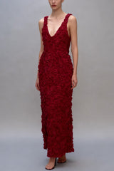 Three-dimensional Flower Sexy V-neck Slim Maxi Dress