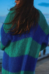 Fashionable Contrast Stripes Lazy Style Loose Long Knitted Cardigan