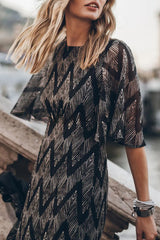 Happy Weekend Loves Printed Flowy Sleeve Backless Side Slit Midi Dress