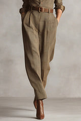 Retro Plaid Print Casual Pocket High-waisted Jumpsuit