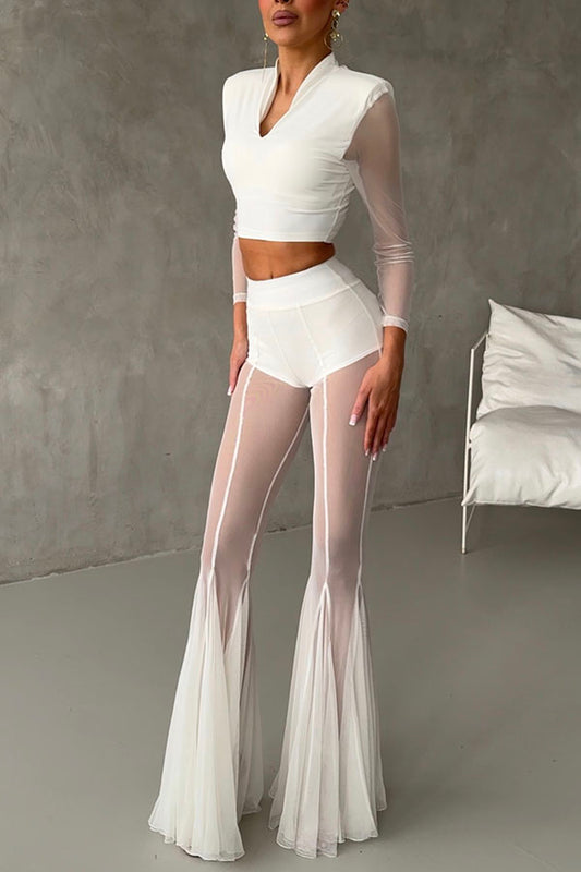 Deep Chic Mesh High Rise Elastic Waist Fishtail Stretch Pants