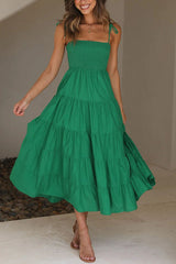 Shore Vacays Smocked Bust Tiered Midi Dress