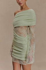 Fashion Lace Panel Long Sleeve Slim Fit Knit Mini Dress