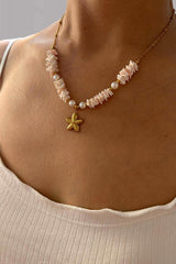 Ocean Style Stainless Steel Shell Starfish Pearl Necklace