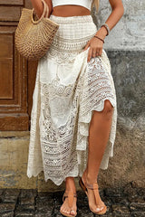 Fashion Hollow Elastic Waist Knitted Beach Maxi Skirt