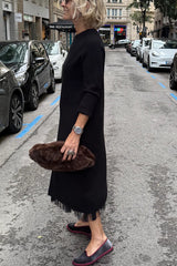 Jollie Knit Long Sleeve Front Slit Midi Sweater and Pleated Tulle Stretch Tank Midi Dress Two-piece Set