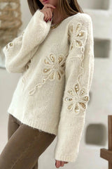 Fashionable Sequined Floral Loose Long-sleeved Knit Sweater