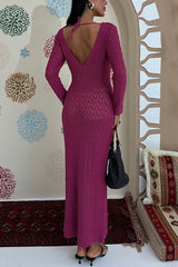 Fashion V-neck Long-sleeved Hollow Slim Maxi Dress