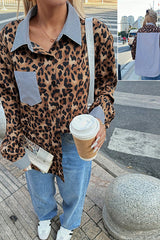 Stylish Striped Leopard Print Patchwork Loose Casual Long-sleeved Shirt