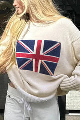 Flag Pattern Knitted Casual Crewneck Long Sleeve Sweater