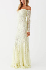 Sexy Off Shoulder Long-sleeved Lace Slim Fishtail Maxi Dress